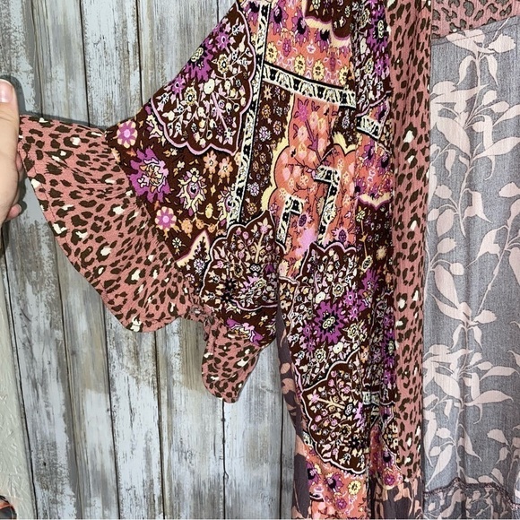 Umgee Mixed Print Floral & Leopard Drape Kimono - Picture 4 of 5